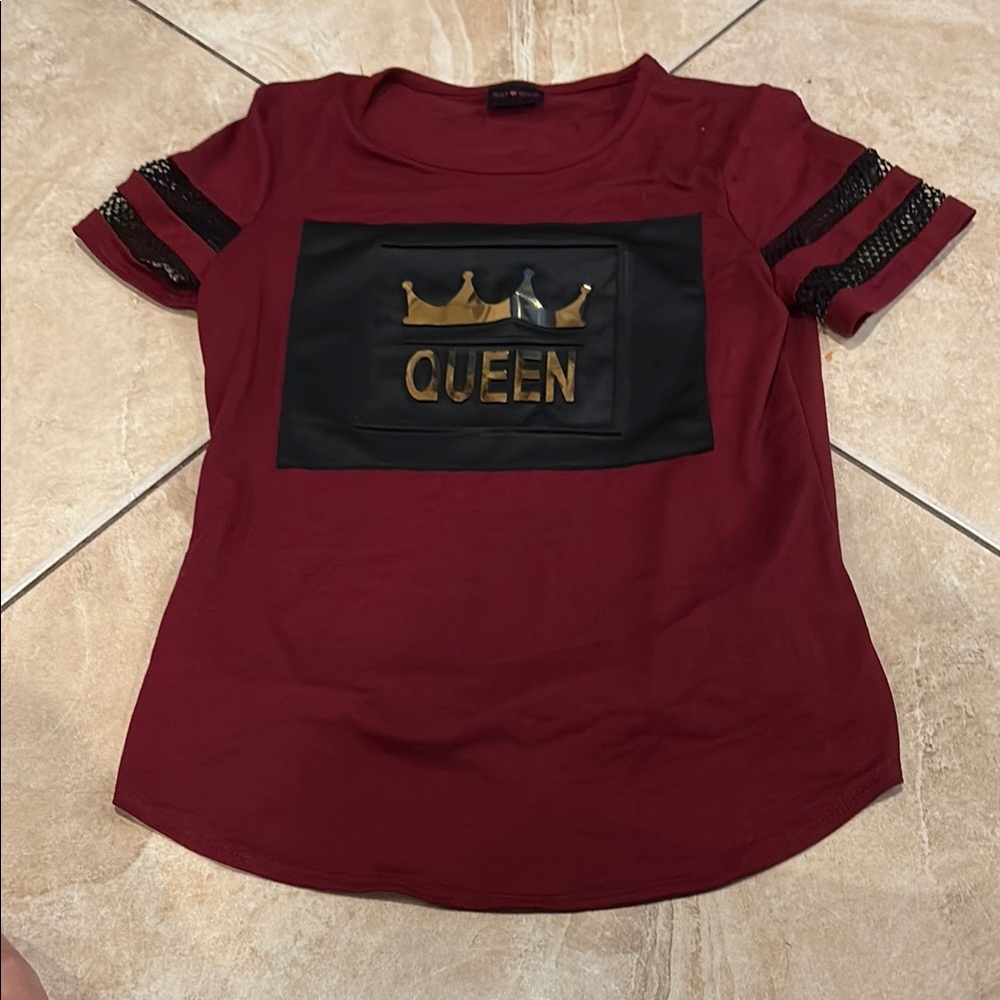 First Love Red and Black Short Sleeve Tee with Queen Design